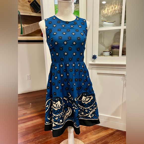 RED Valentino Embroidered Blue and Black Midi Dress - Picture 5 of 14
